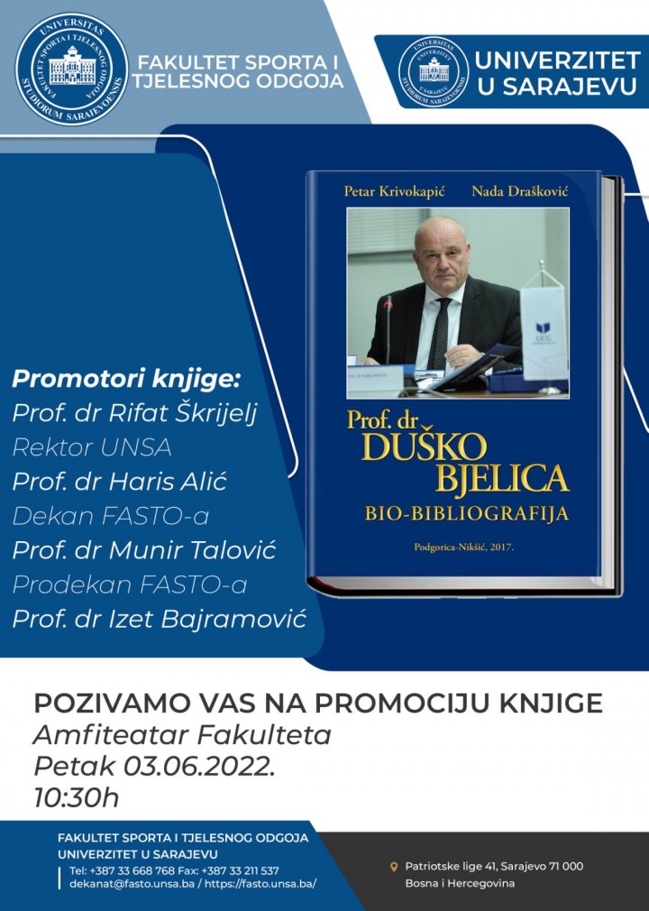 Promocija knjige “BIO – bibliografija prof. dr Duška Bjelice” na univerzitetu u Sarajevu